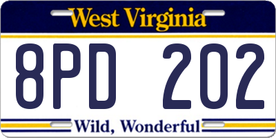 WV license plate 8PD202