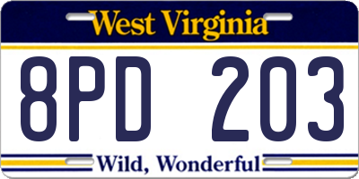 WV license plate 8PD203