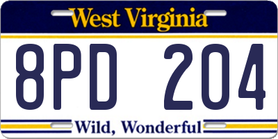 WV license plate 8PD204