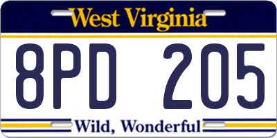 WV license plate 8PD205