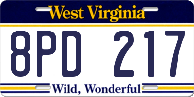 WV license plate 8PD217