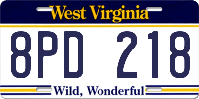 WV license plate 8PD218