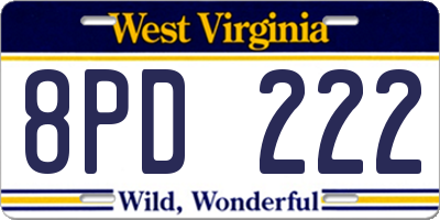 WV license plate 8PD222
