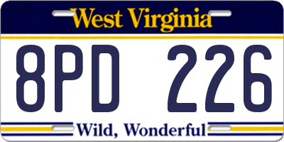WV license plate 8PD226
