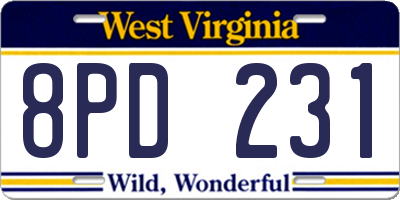 WV license plate 8PD231