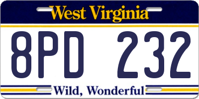 WV license plate 8PD232