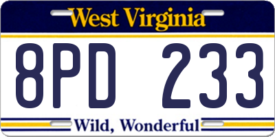WV license plate 8PD233