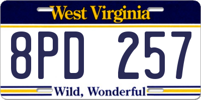 WV license plate 8PD257