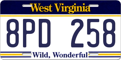 WV license plate 8PD258