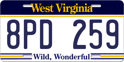 WV license plate 8PD259