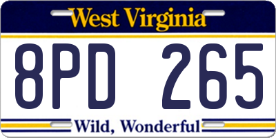 WV license plate 8PD265