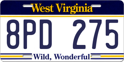 WV license plate 8PD275