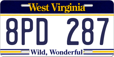WV license plate 8PD287