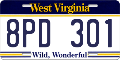 WV license plate 8PD301
