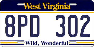 WV license plate 8PD302