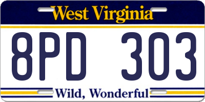 WV license plate 8PD303