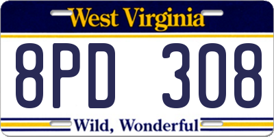 WV license plate 8PD308
