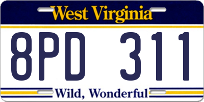 WV license plate 8PD311