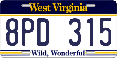 WV license plate 8PD315