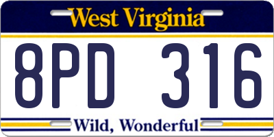 WV license plate 8PD316