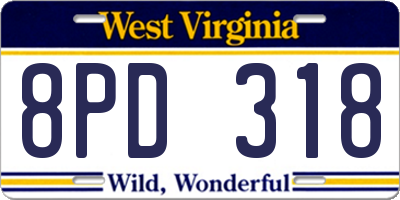 WV license plate 8PD318