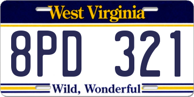 WV license plate 8PD321