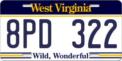WV license plate 8PD322