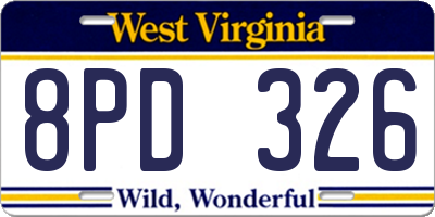 WV license plate 8PD326