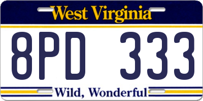 WV license plate 8PD333