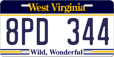 WV license plate 8PD344