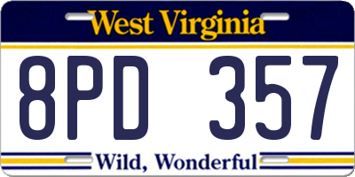 WV license plate 8PD357