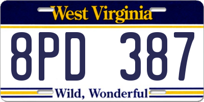 WV license plate 8PD387