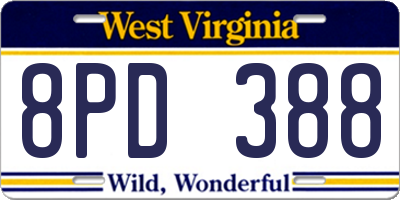 WV license plate 8PD388