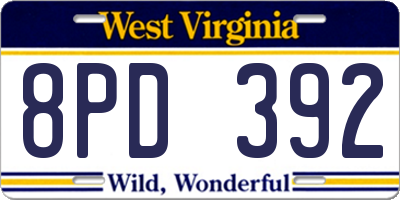 WV license plate 8PD392