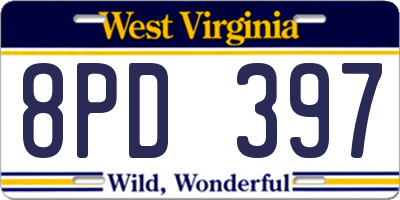 WV license plate 8PD397