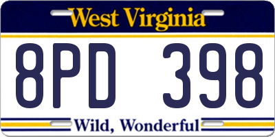 WV license plate 8PD398
