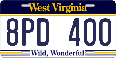 WV license plate 8PD400