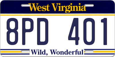 WV license plate 8PD401