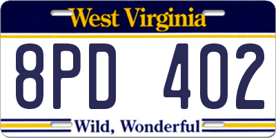 WV license plate 8PD402