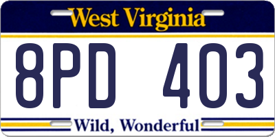 WV license plate 8PD403