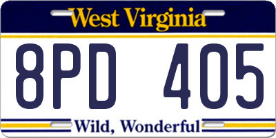 WV license plate 8PD405