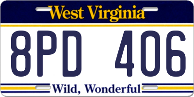 WV license plate 8PD406