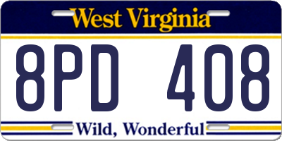 WV license plate 8PD408