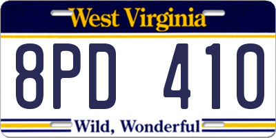 WV license plate 8PD410
