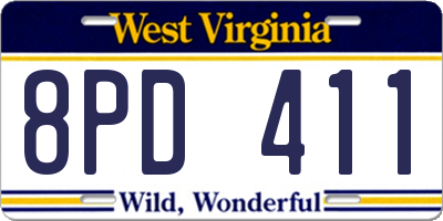 WV license plate 8PD411
