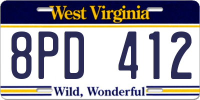 WV license plate 8PD412