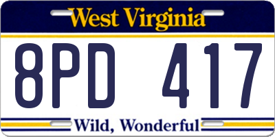 WV license plate 8PD417
