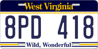 WV license plate 8PD418