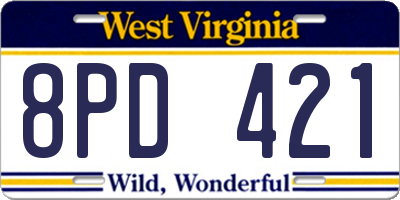 WV license plate 8PD421
