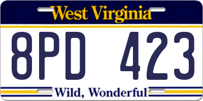 WV license plate 8PD423